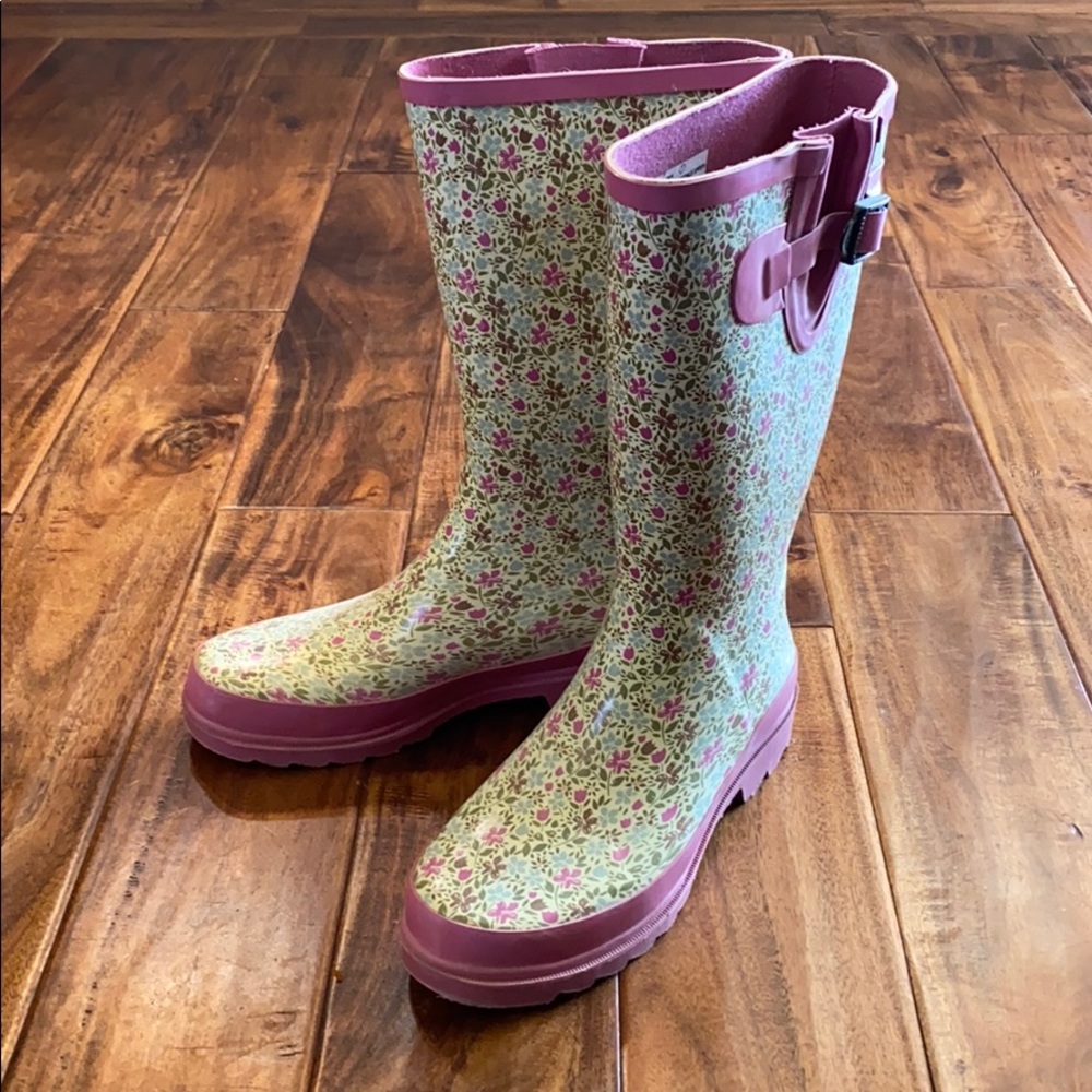 MERONA - Women's Floral Rain Boots - Pink - 7